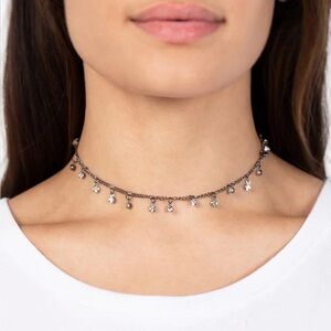 NEW Black Gunmetal & Silver Diamond Rhinestone Grunge Goth Choker Necklace
